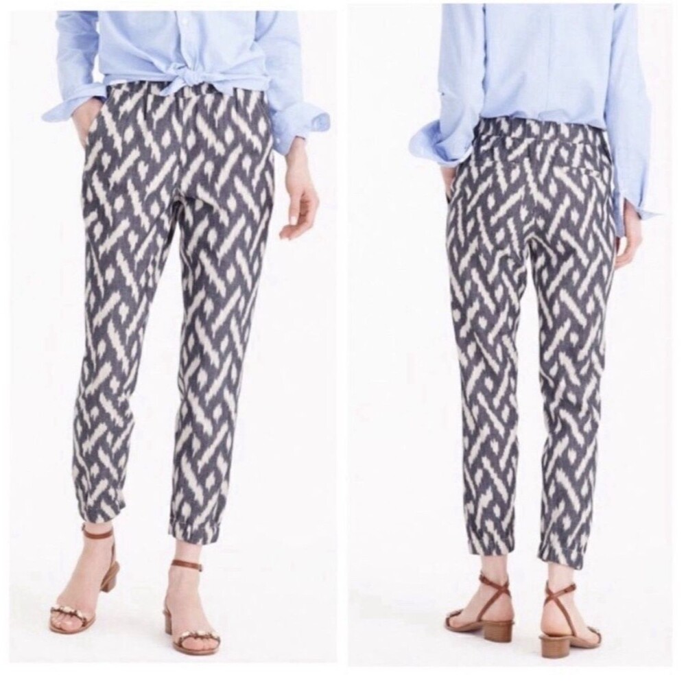 J.Crew Women's Point Sur Seaside Jogger Pants 4 Gray Ikat Chevron Tapered Cotton